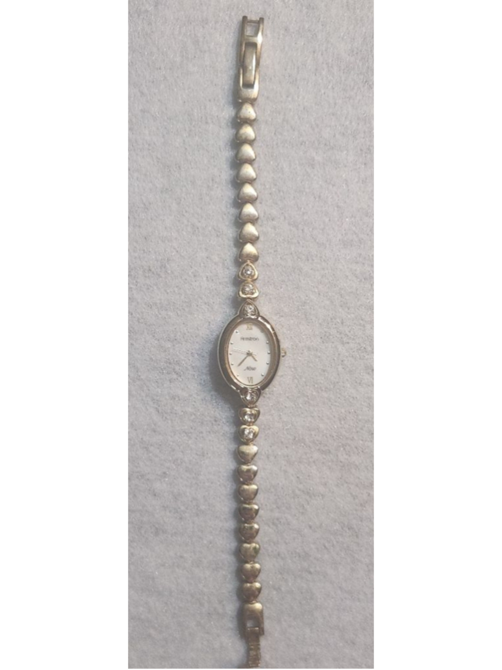 Vintage Women's Armitron Y121E Gold Tone Heart Watch with Crystal Accents,